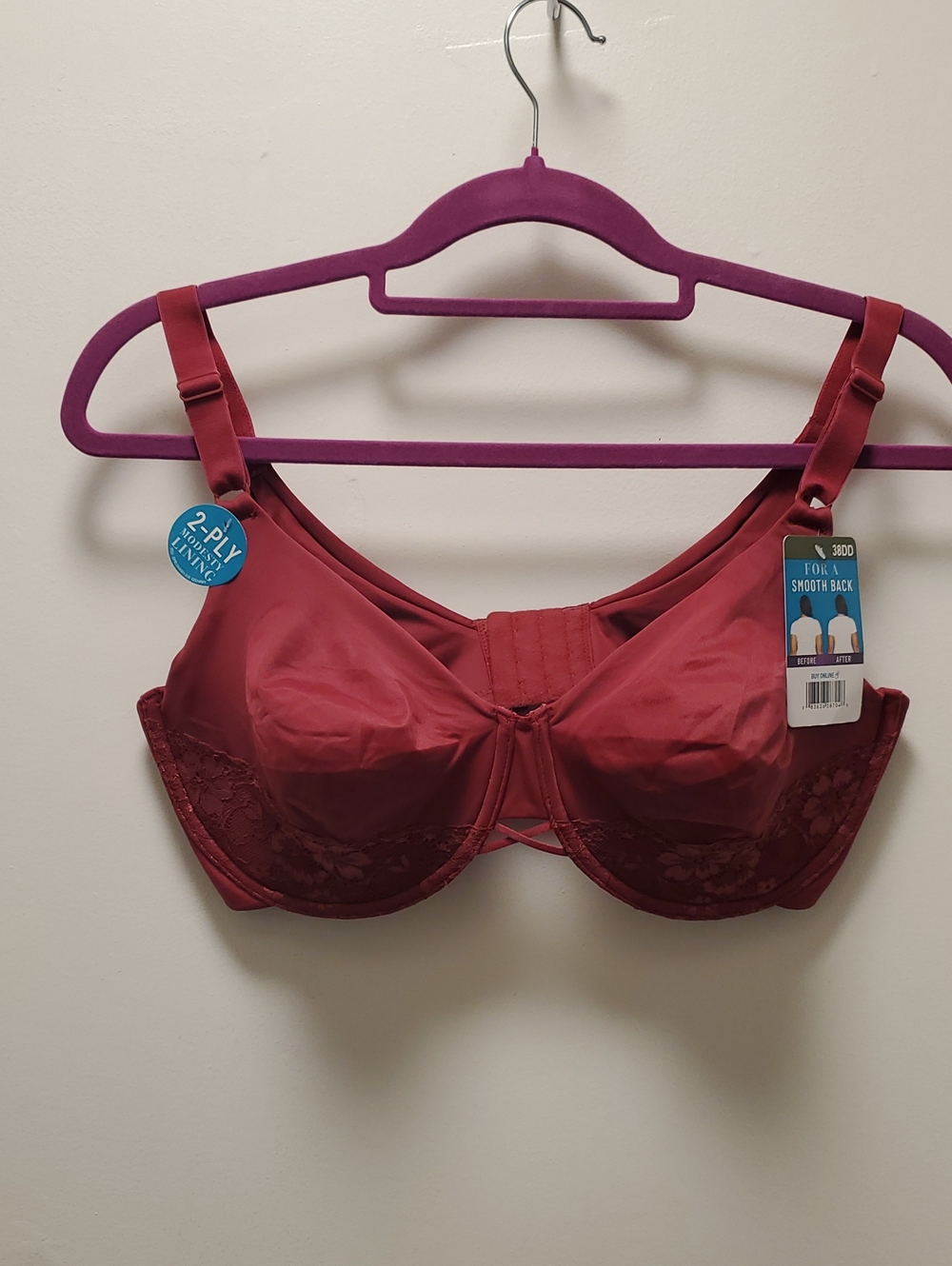 Underwire Full Coverage Bra in Wine Red - Smooth Support